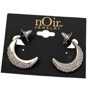 nOir Silver Crescent Moon Earrings with Cubic Zirconia